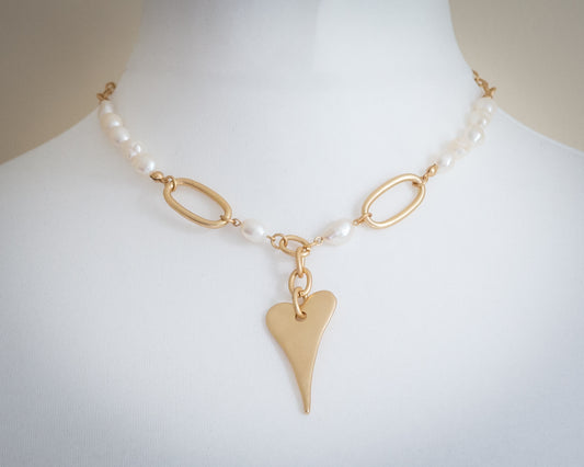 Gold and pearl heart necklace