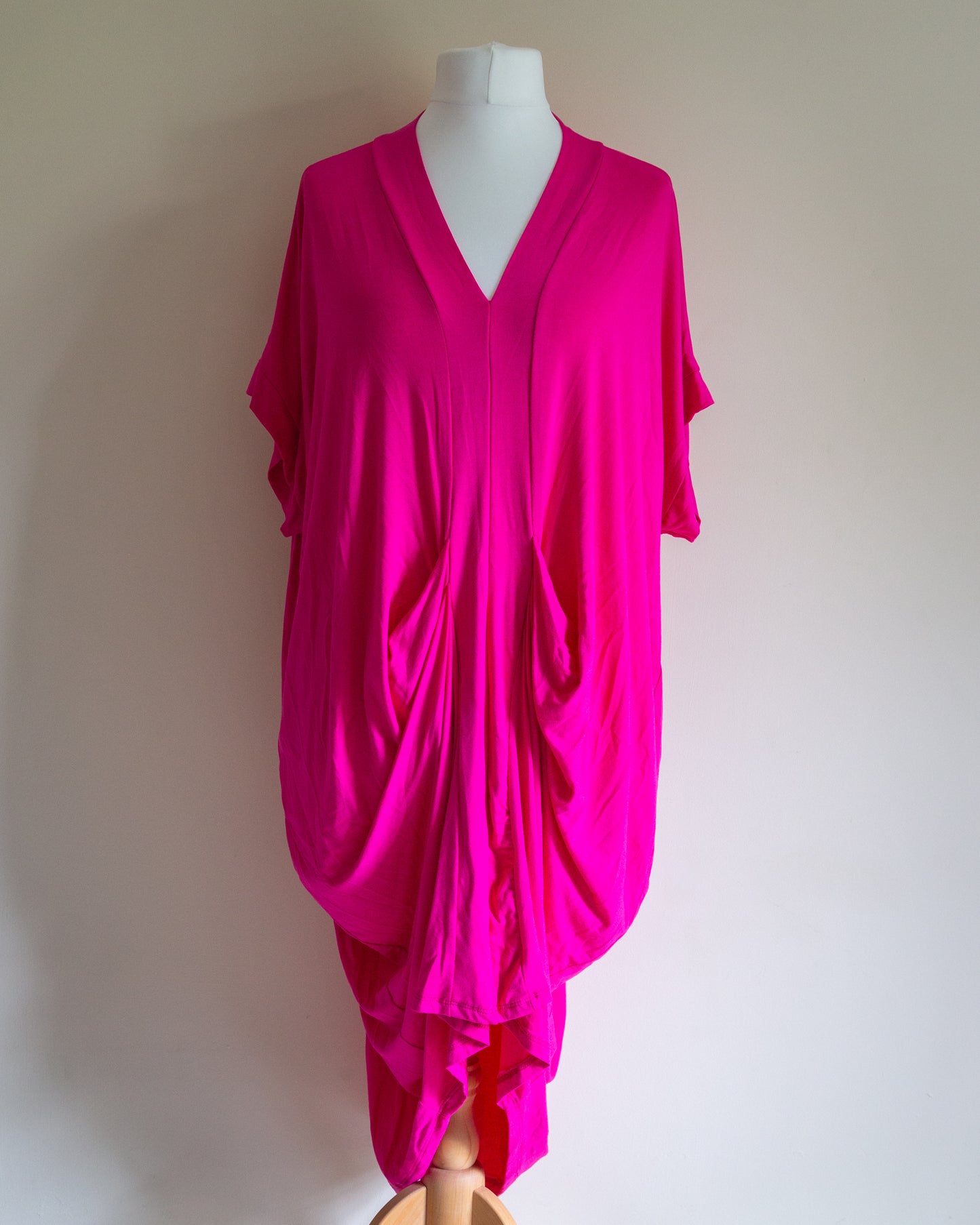 Jersey drape dress in fuschia