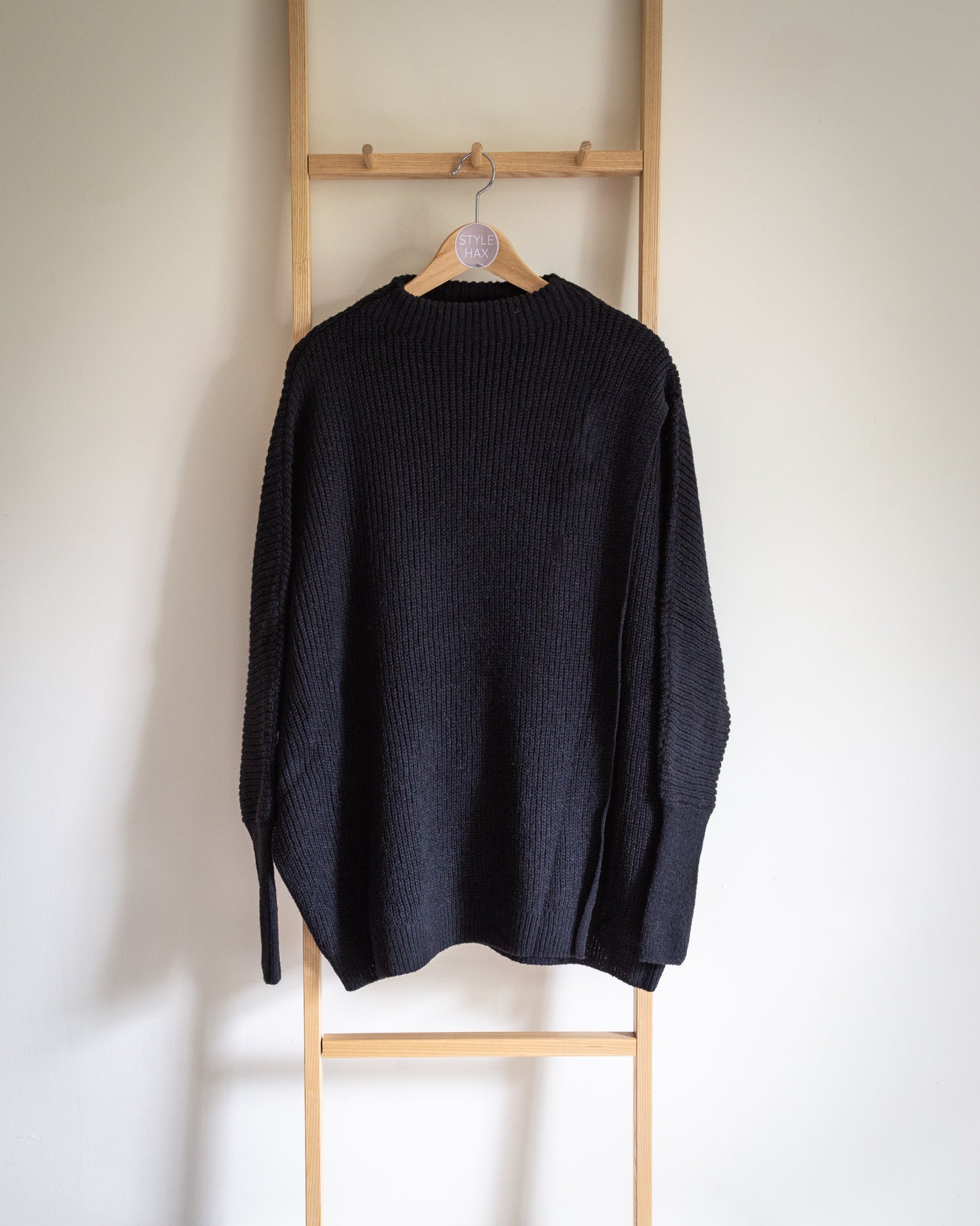 Fi funnel neck knitted split front top in black