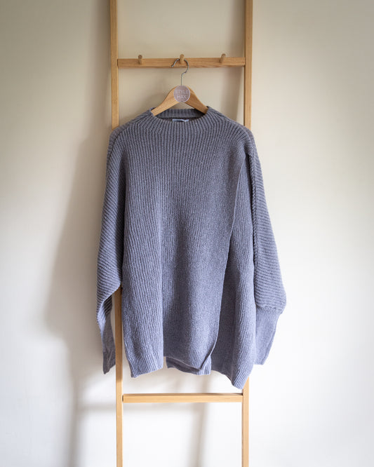 Fi funnel neck knitted split front top in grey