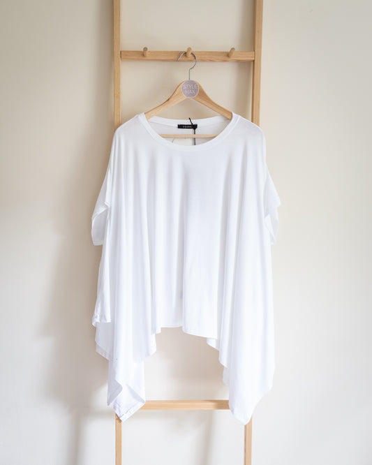 Waterfall side drop jersey top in white