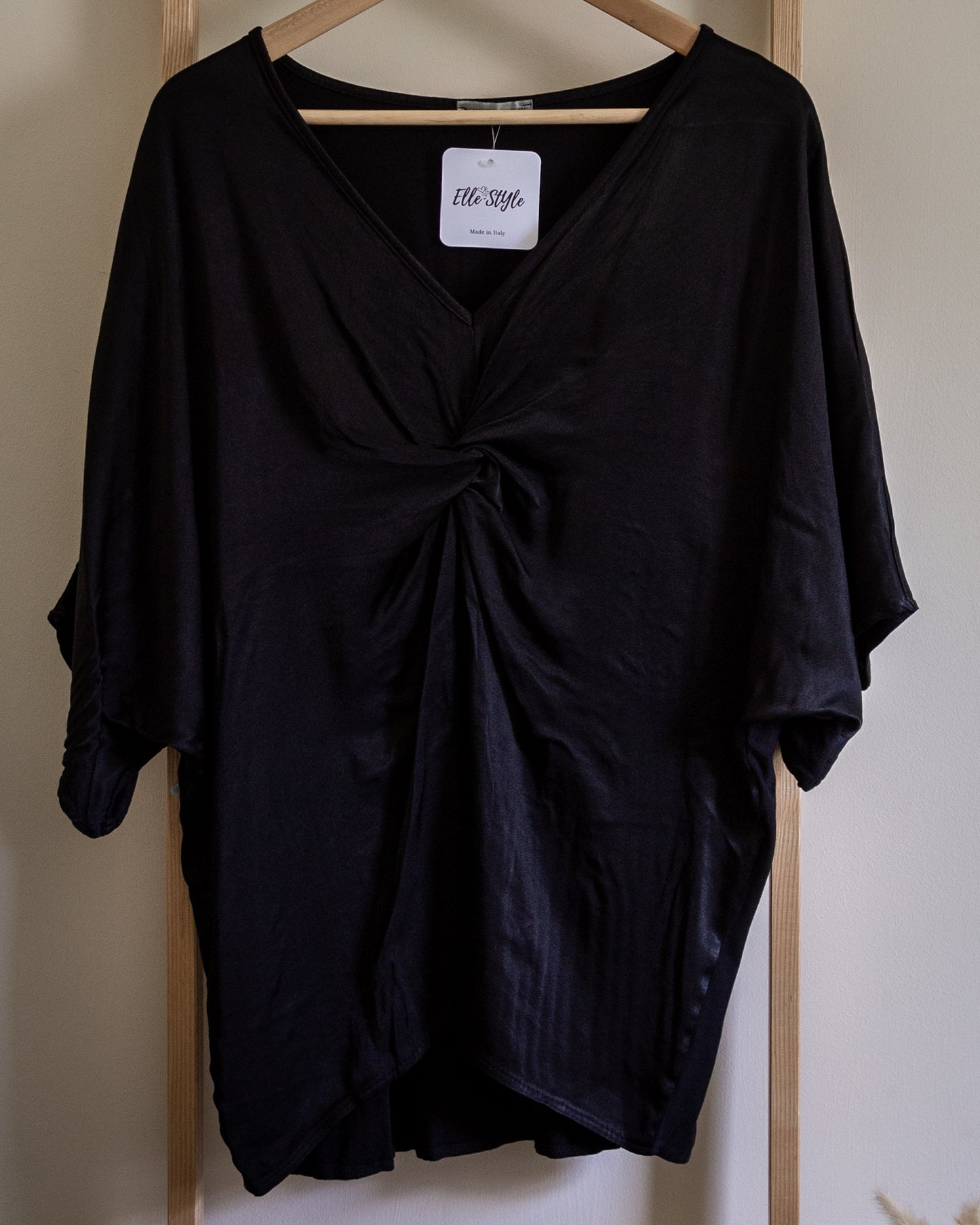 Knot front blouse in black