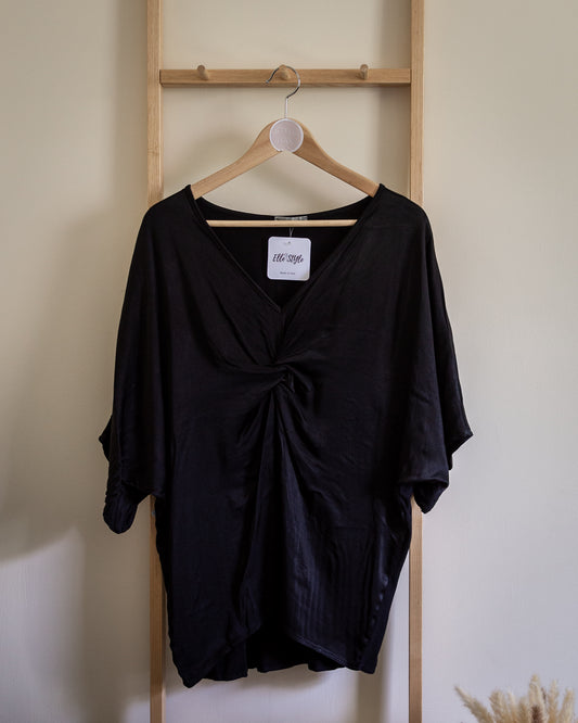 Knot front blouse in black