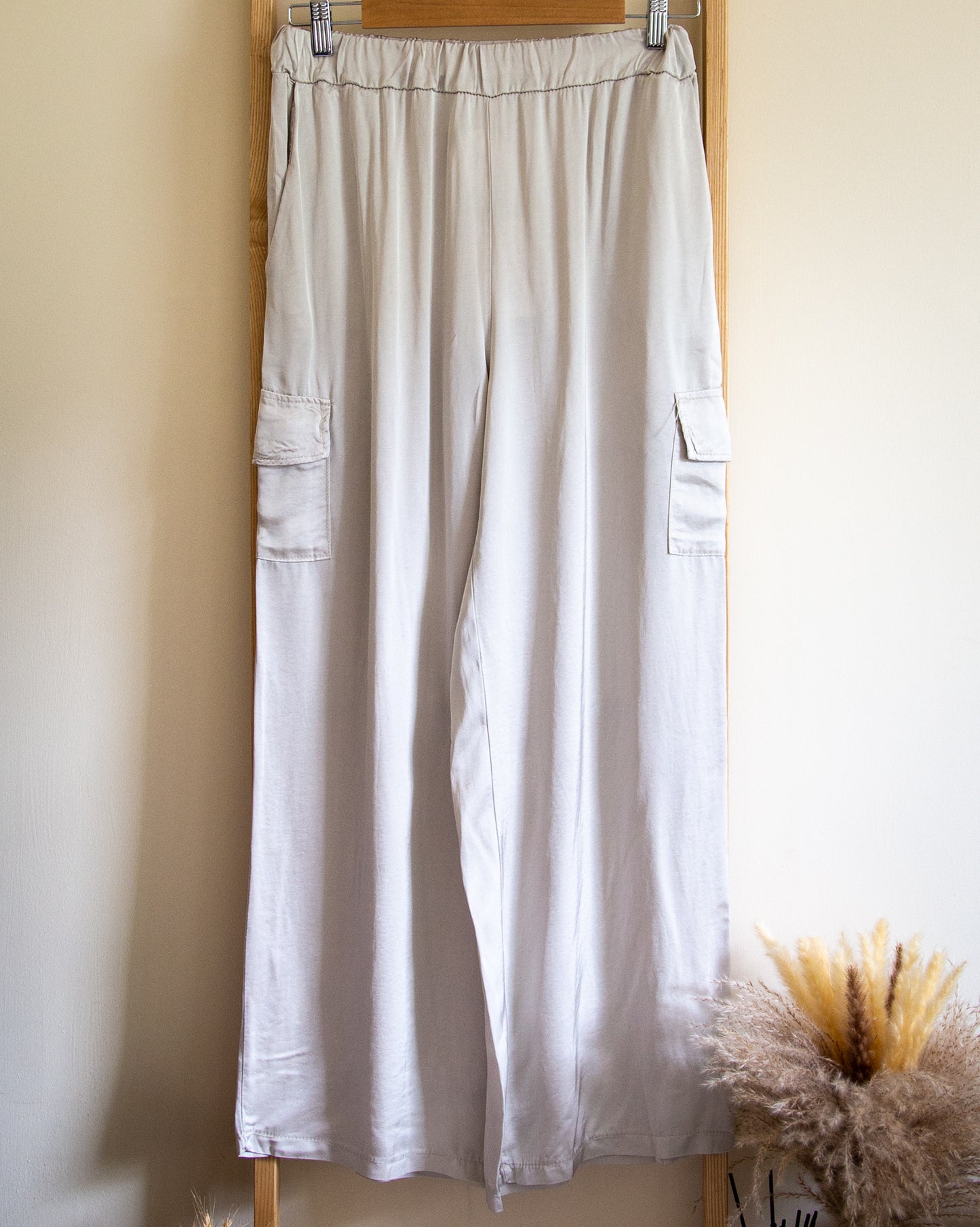 Hax Lux wide leg silk cargo pant in cream