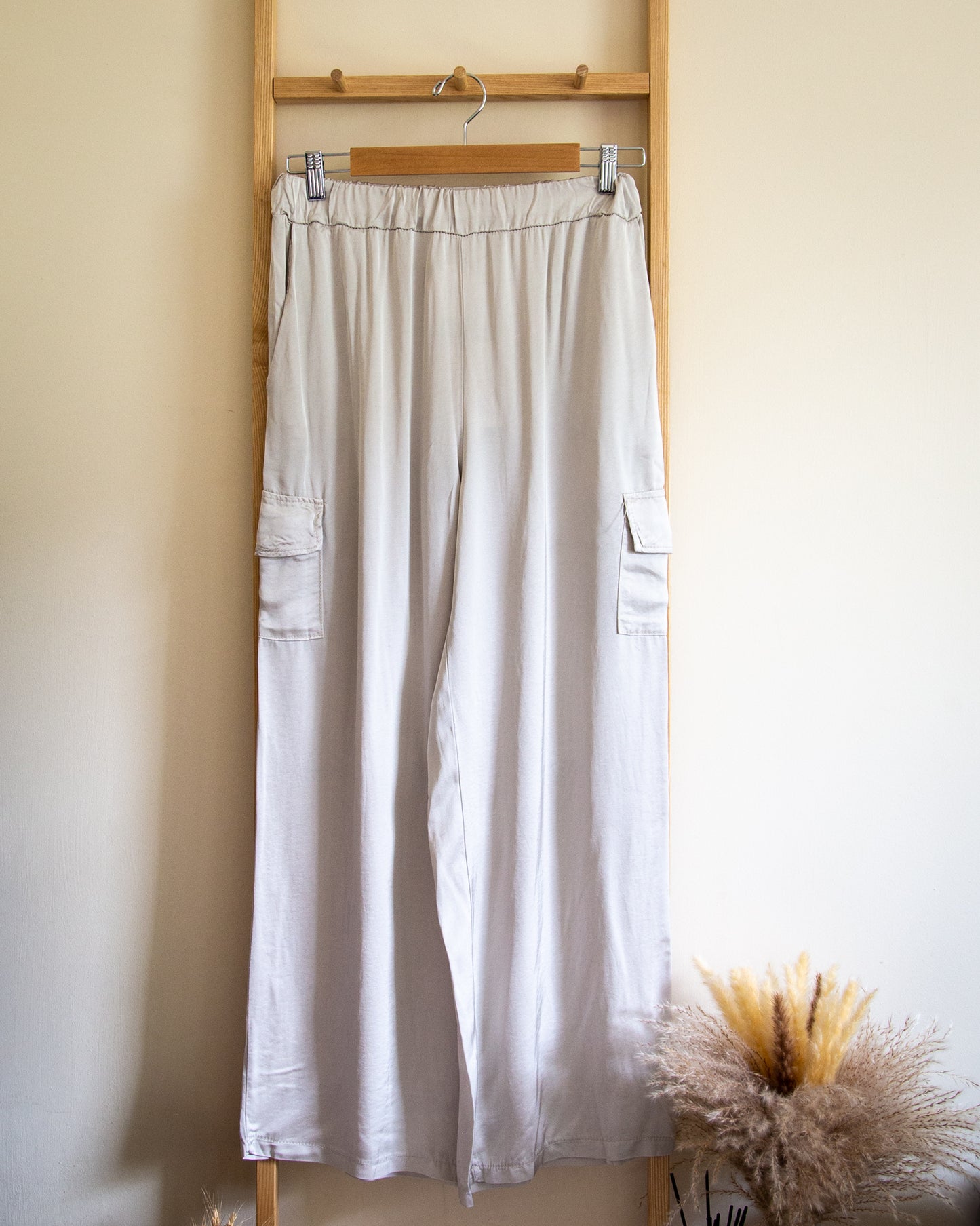 Hax Lux wide leg silk cargo pant in cream