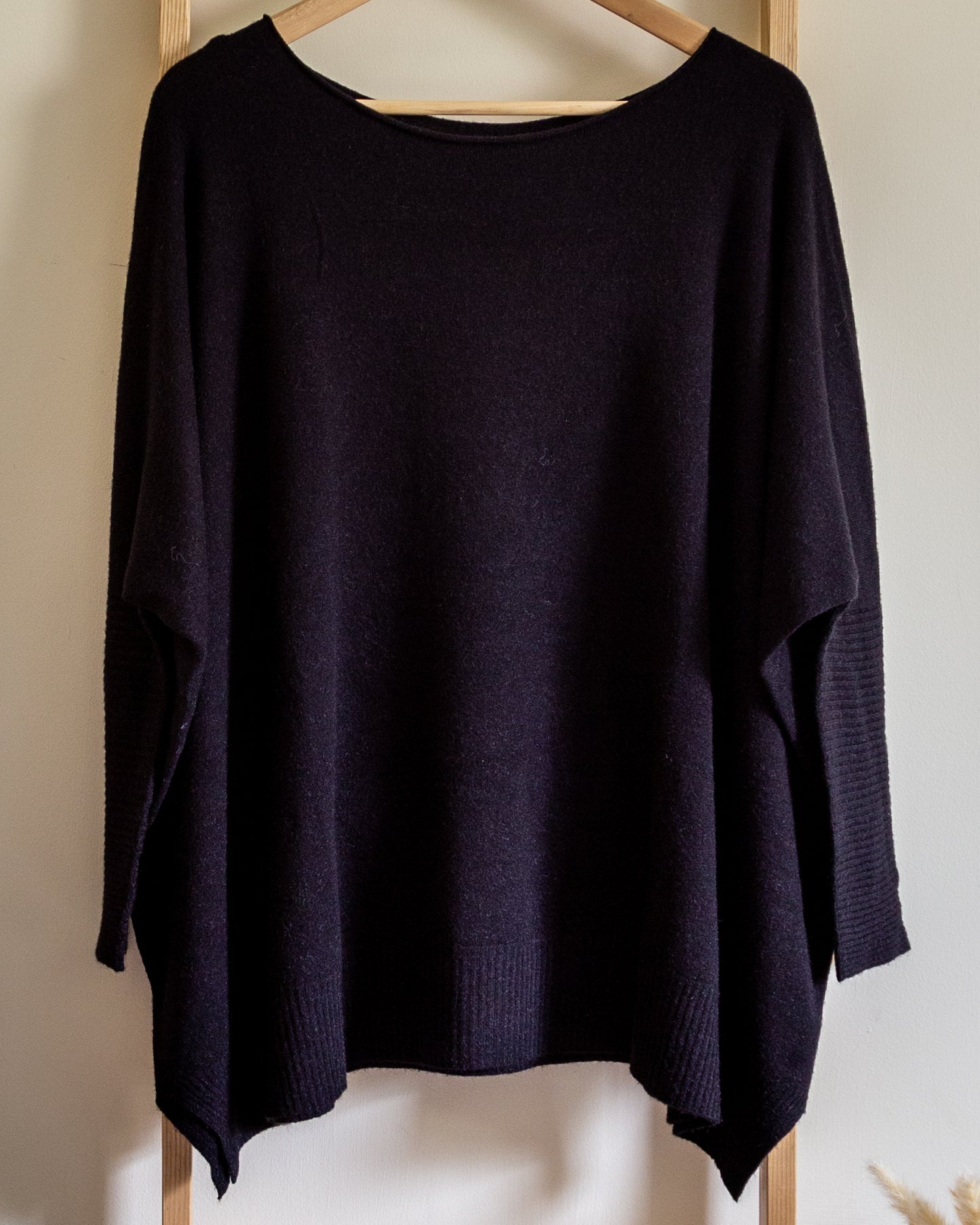 Hax Lux ultra soft boat neck fine knit jumper in black